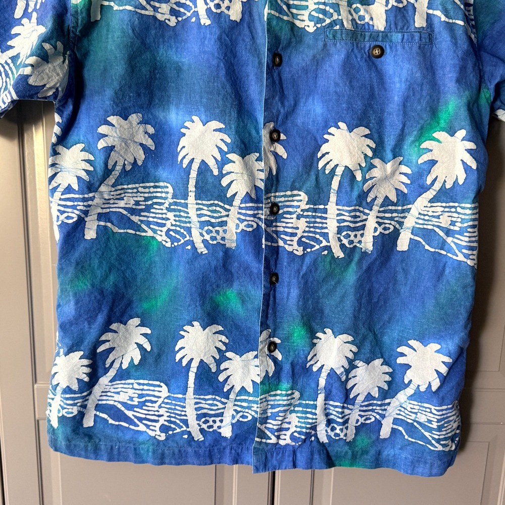 McNeel Palmer Clubhouse Mens Batik Palm Tree Tropical‎ Hawaiian Shirt, Blue,S - Picture 6 of 10